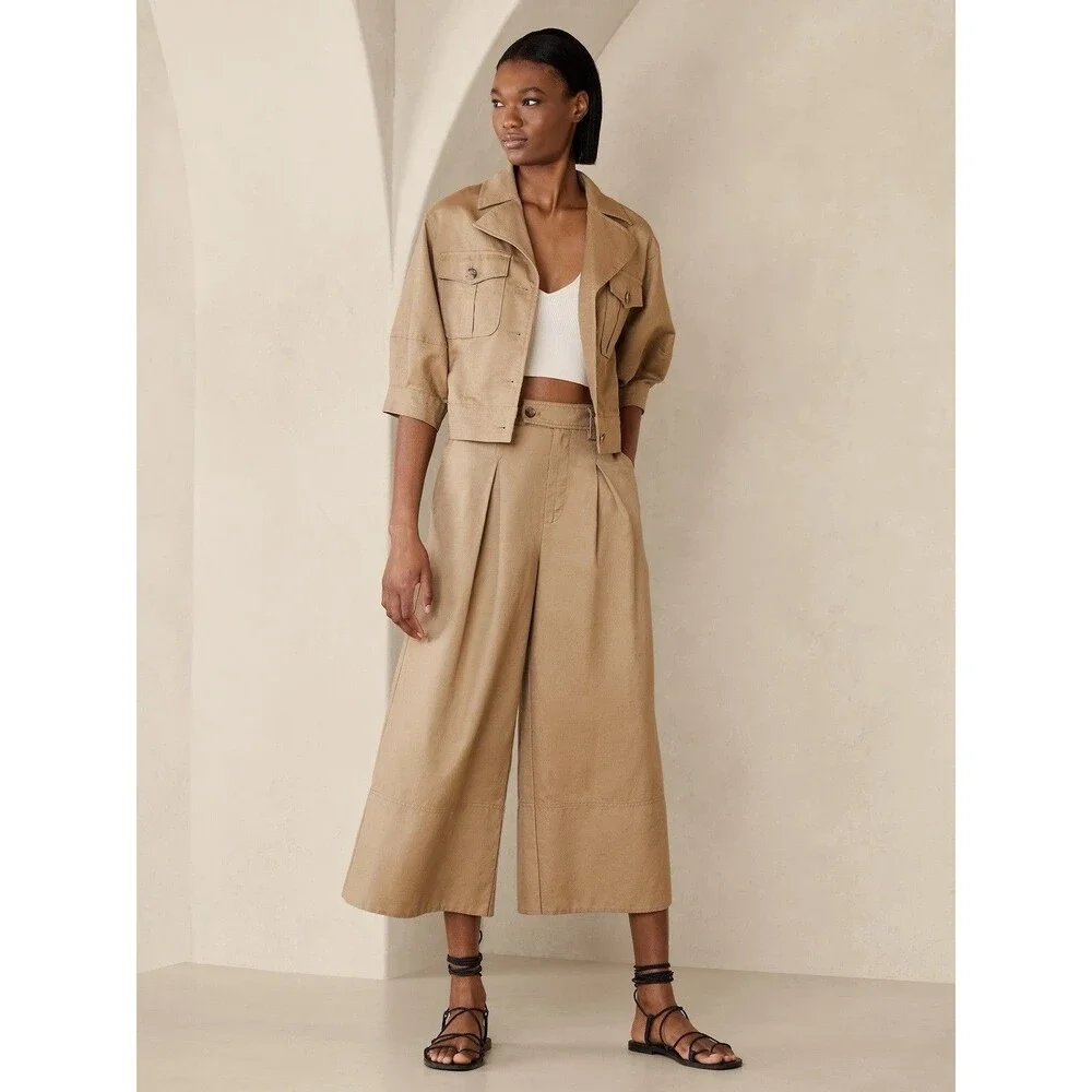 Banana Republic Explorer Culottes Pant Womens 6 Long Cargo Wide Leg Cotton Linen